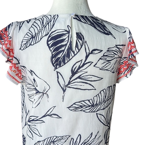 T H M L  white navy print shift dress contrasting embroidered flutter sleeves  M - Picture 5 of 10